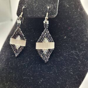 Native Made Hand Beaded Hematite and Seed Bead Earrings